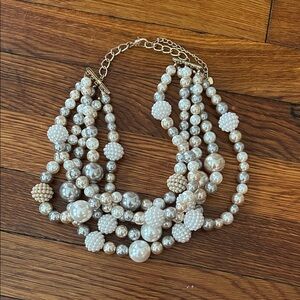 Elegant Pearl and Gold Multi-Strand Necklace
